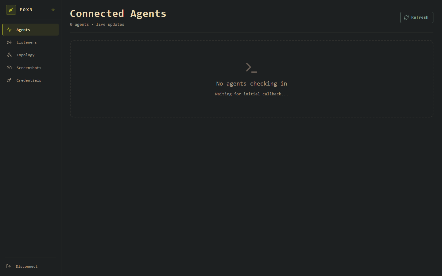 Agents page — empty state